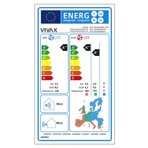 Energetický štítok klimatizácie do domu Vivax R-design 3,5 kW